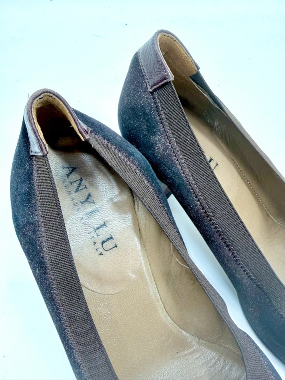 ANYI LU Metallic Suede Cap Toe Block Heel Pumps Brown Bronze - Picture 4 of 10